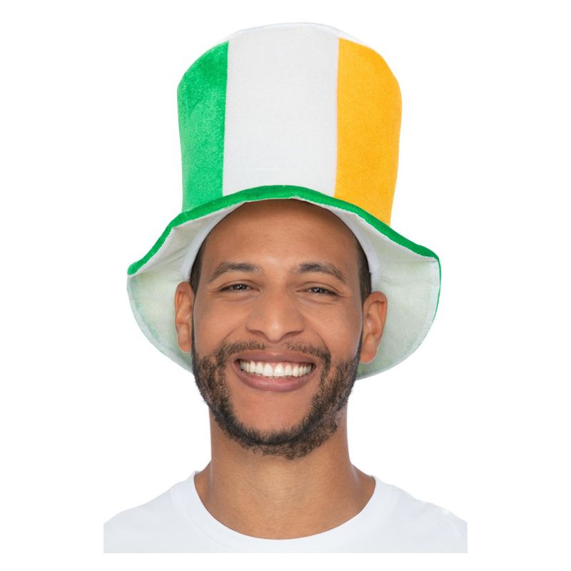 Deluxe St Patricks Day Top Hat Adult Green White Orange_1