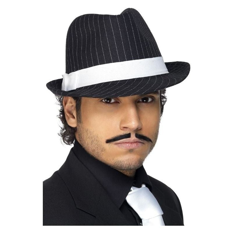 Deluxe Trilby Hat Adult Black and White Pinstripe White Band Gangster Costume Accessory 1