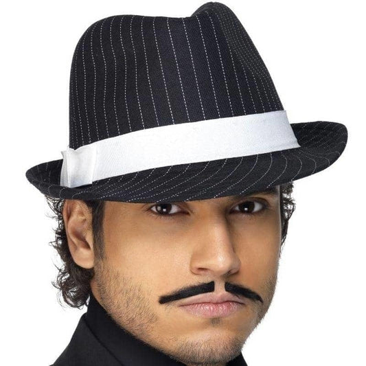 Deluxe Trilby Hat Adult Black and White Pinstripe White Band Gangster Costume Accessory 2