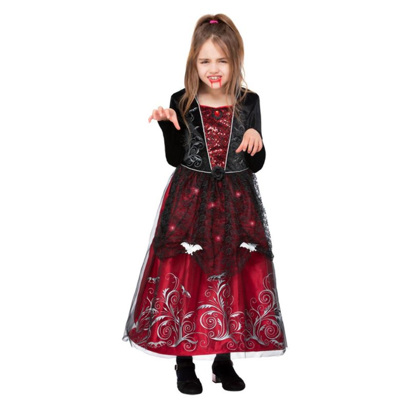 Deluxe Vampiress Costume Child Black Red Light Up Dress 1