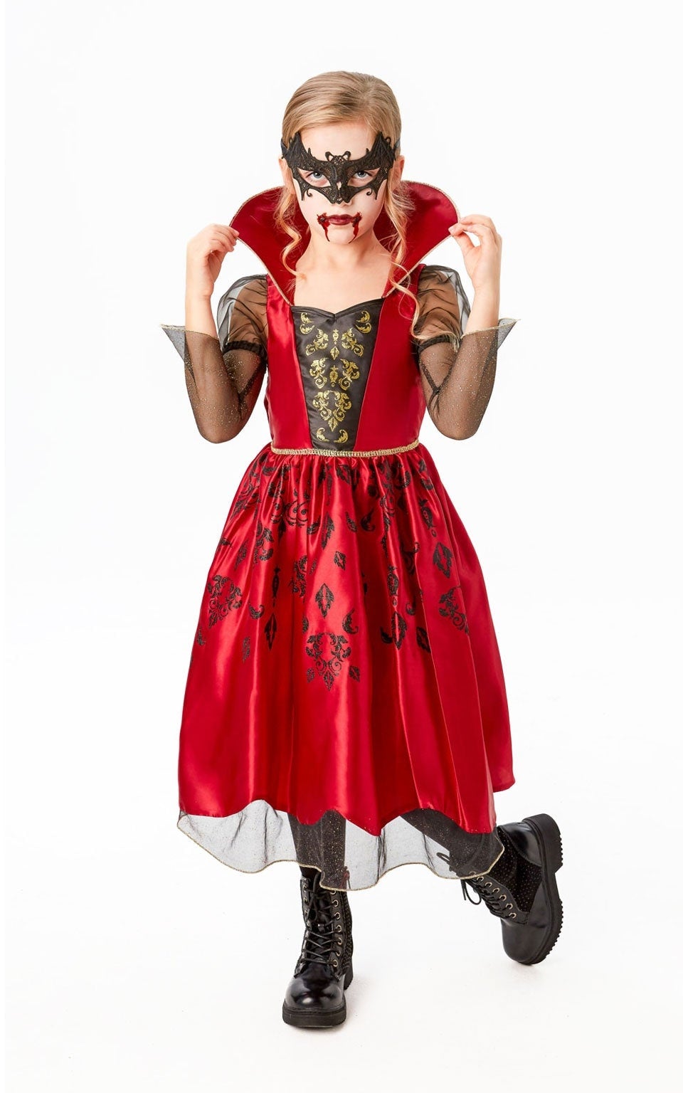 Deluxe Vampiress Costume Red Dress for Girls 1
