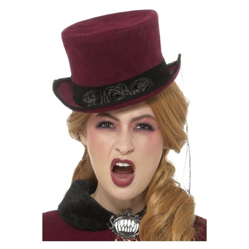 Deluxe Victorian Vampire Hat Adult Burgundy Veil Gothic Costume Accessory 2