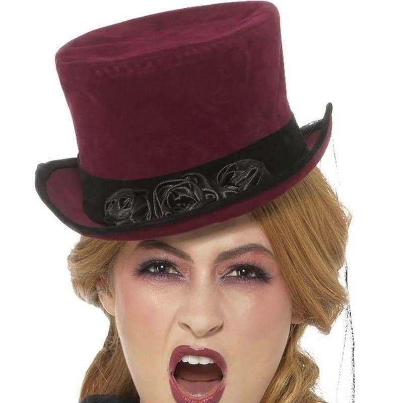 Deluxe Victorian Vampire Hat Adult Burgundy Veil Gothic Costume Accessory 1