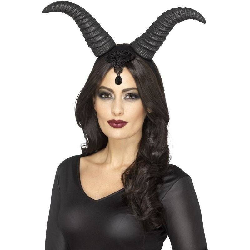 Demonic Queen Horns On Headband Adult Black Gothic Halloween Accessory 2