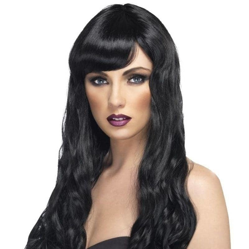Desire Wig Black Long Wavy Ends Swept Across Fringe 1