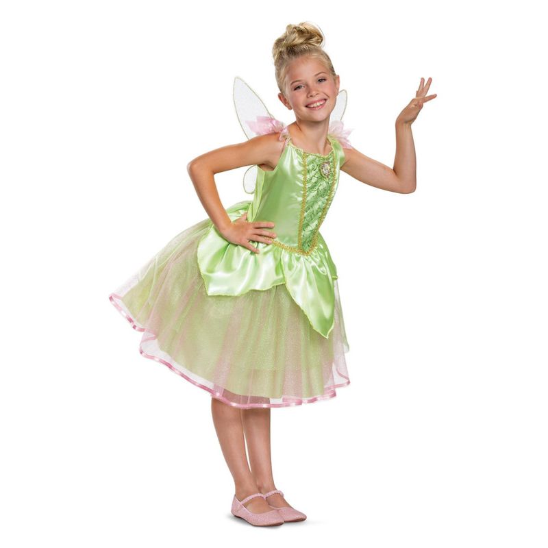 Disney Tinker Bell Deluxe Childs Costume Green Dress with Character Cameo and Wings 1