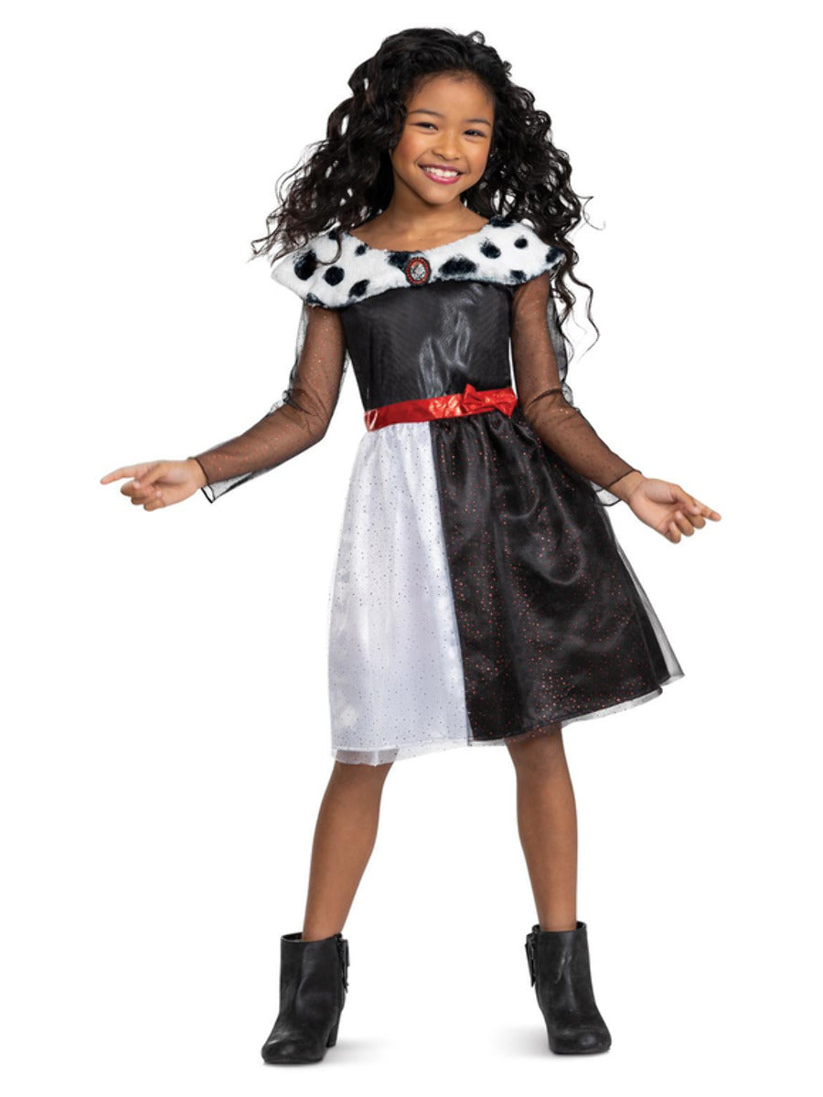 Disney Villains Cruella Classic Childs Costume Dress with Fake Fur Collar 1