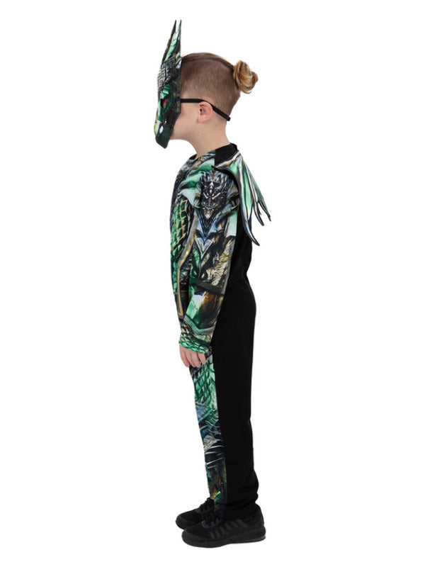 Dragon Costume Kids Green Jumpsuit Mask with Wings 2