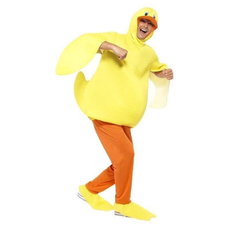 Duck Costume Adult Yellow Bodysuit Trousers Attached Headpiece and Feet Covers 1