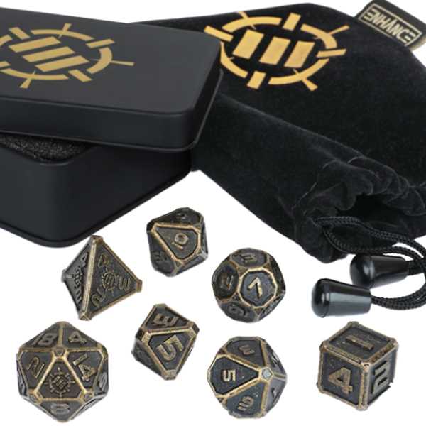 Tabletop Rpgs 7PC Metal RPG Dice Ancient Bronze Dice Set by Enhance 1