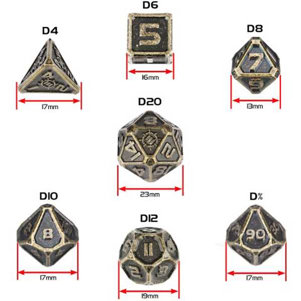 Tabletop Rpgs 7PC Metal RPG Dice Ancient Bronze Dice Set by Enhance 2