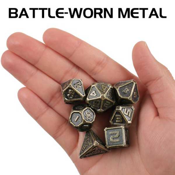 Tabletop Rpgs 7PC Metal RPG Dice Ancient Bronze Dice Set by Enhance 4