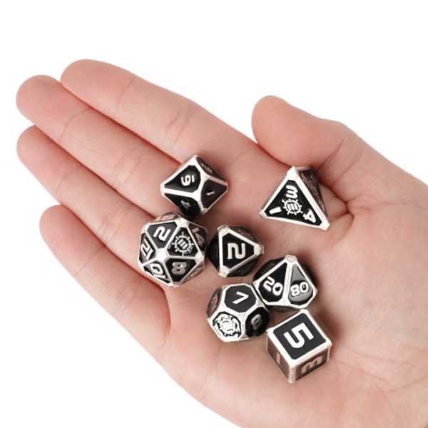 Enhance Tabletop RPGs Collectors Edition 7pc Enamel Dice Set with Drawstring Pouch (Black)