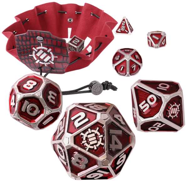 Enhance Tabletop RPGs Collectors Edition 7pc Enamel Dice Set with Drawstring Pouch (Red)