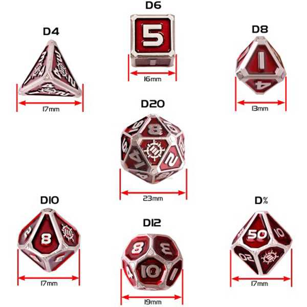 Tabletop Rpgs Collectors Edition 7PC Enamel Dice Set with Drawstring Pouch Red 2