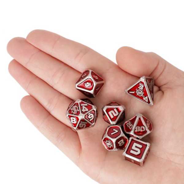 Enhance Tabletop RPGs Collectors Edition 7pc Enamel Dice Set with Drawstring Pouch (Red)