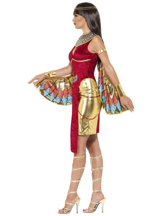 Egyptian Goddess Costume Adult Red Gold Dress Wings Collar Headpiece 2