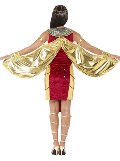 Egyptian Goddess Costume Adult Red Gold Dress Wings Collar Headpiece 3