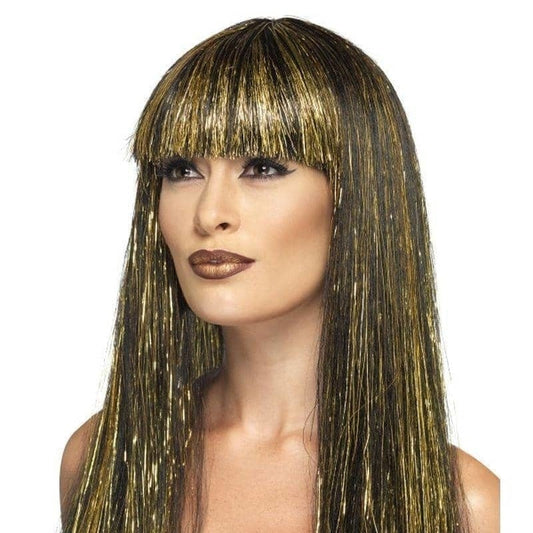 Egyptian Goddess Wig Adult Black Gold Tinsel 1