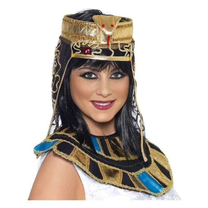 Gold Egyptian Headpiece with Snake Design Black Net Veil Elegant Costume Accessory 2