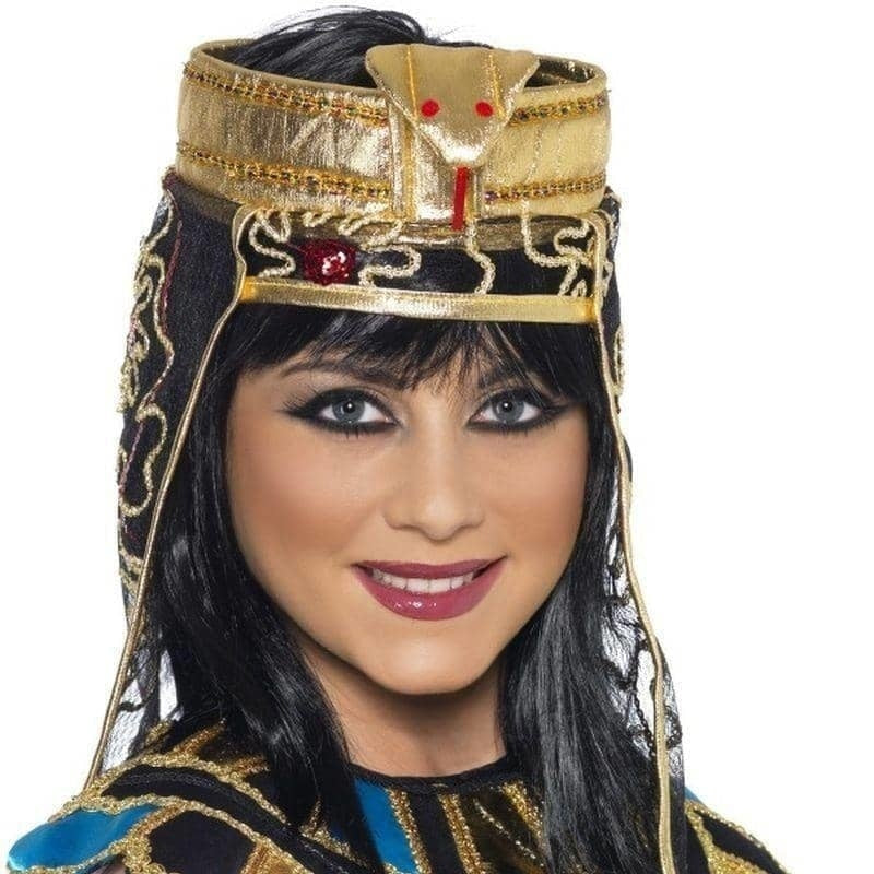Gold Egyptian Headpiece with Snake Design Black Net Veil Elegant Costume Accessory 1