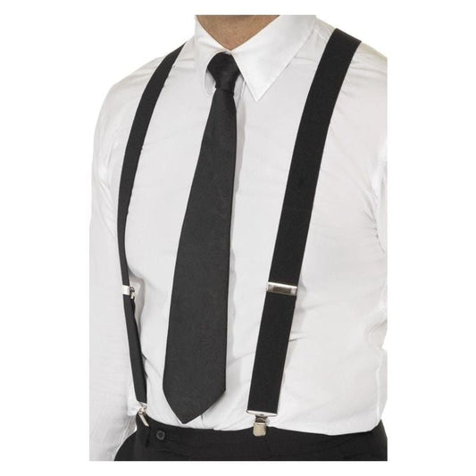 Elasticated Braces Adult Black with Metal Hold Clips 1