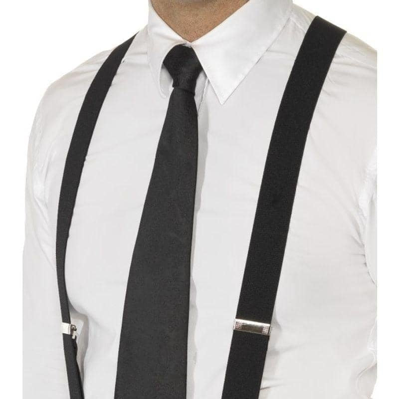 Elasticated Braces Adult Black with Metal Hold Clips 2
