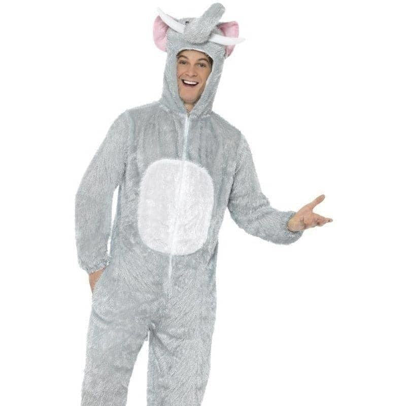 Elephant Costume Adult Grey Jumpsuit with Hood Tail 1