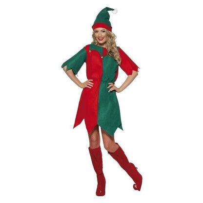 Elf Costume Ladies Red Green Tunic with Bells and Hat 1