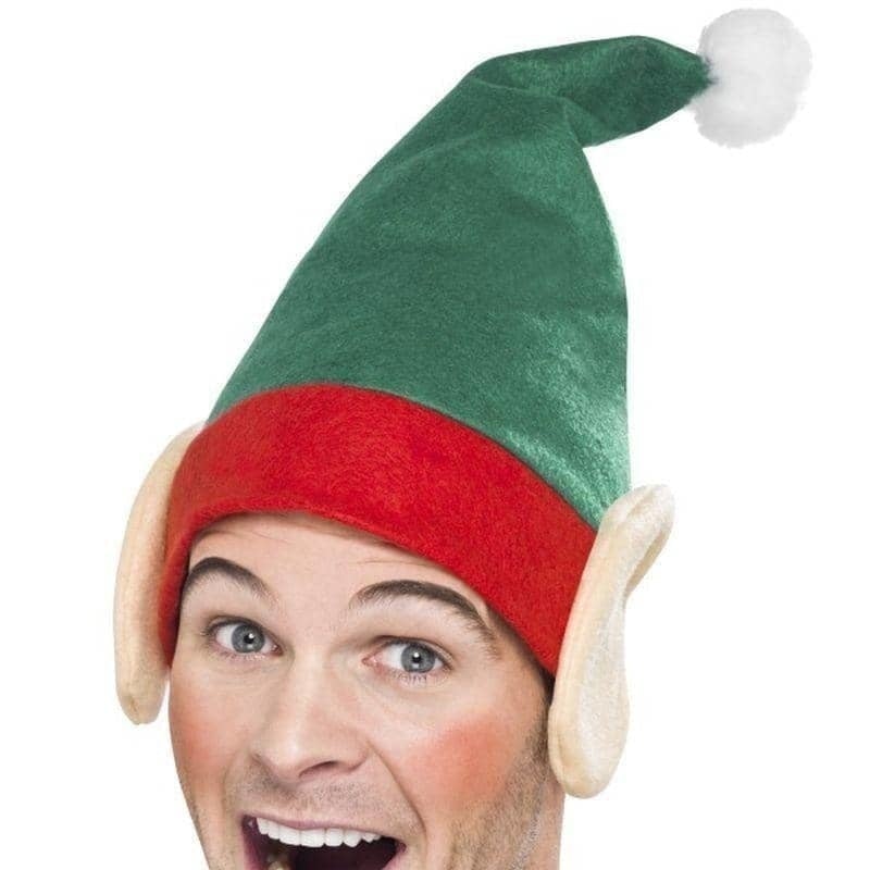 Elf Hat Green and Red with Ears Adult Costume Accessory 2