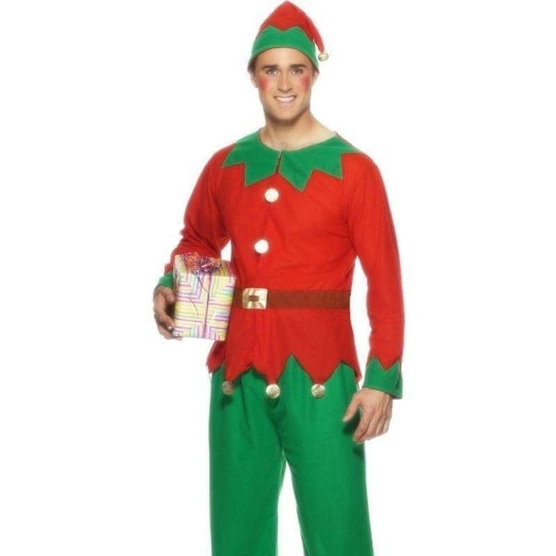 Elf Man Costume Adult Red Green 1