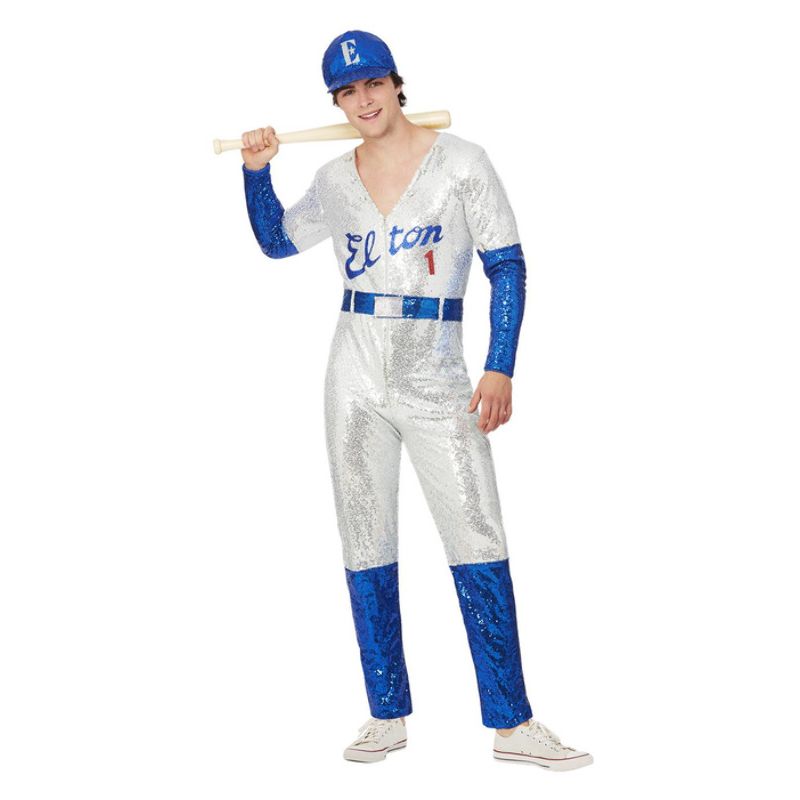 Elton John Deluxe Sequin Baseball Costume Adult Blue Silver_1