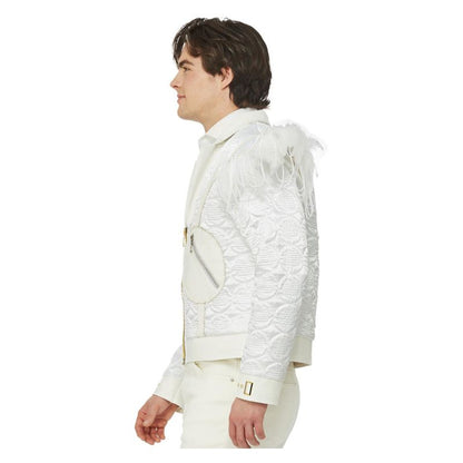 Elton John Quilted Jacket Feather Shoulders Adult White 3