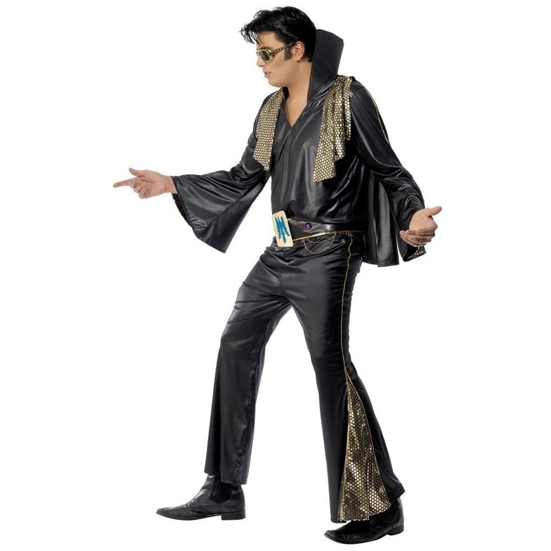 Elvis Costume Adult Black Gold Jumpsuit 2