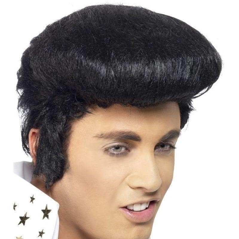 Elvis Deluxe Adult Black Wig with High Quiff and Sideburns 2