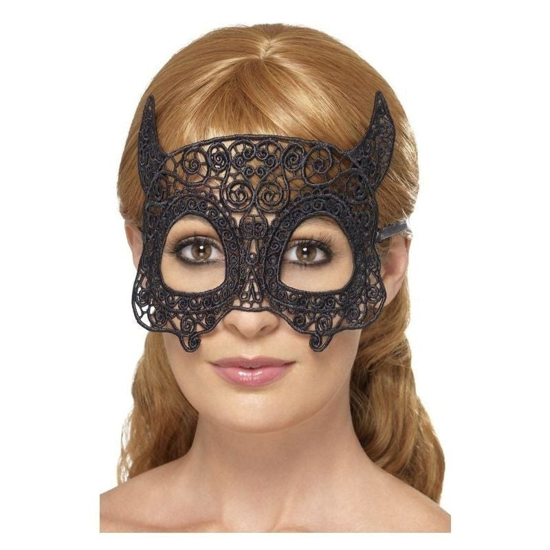 Embroidered Lace Filigree Devil Eyemask Adult Black 2