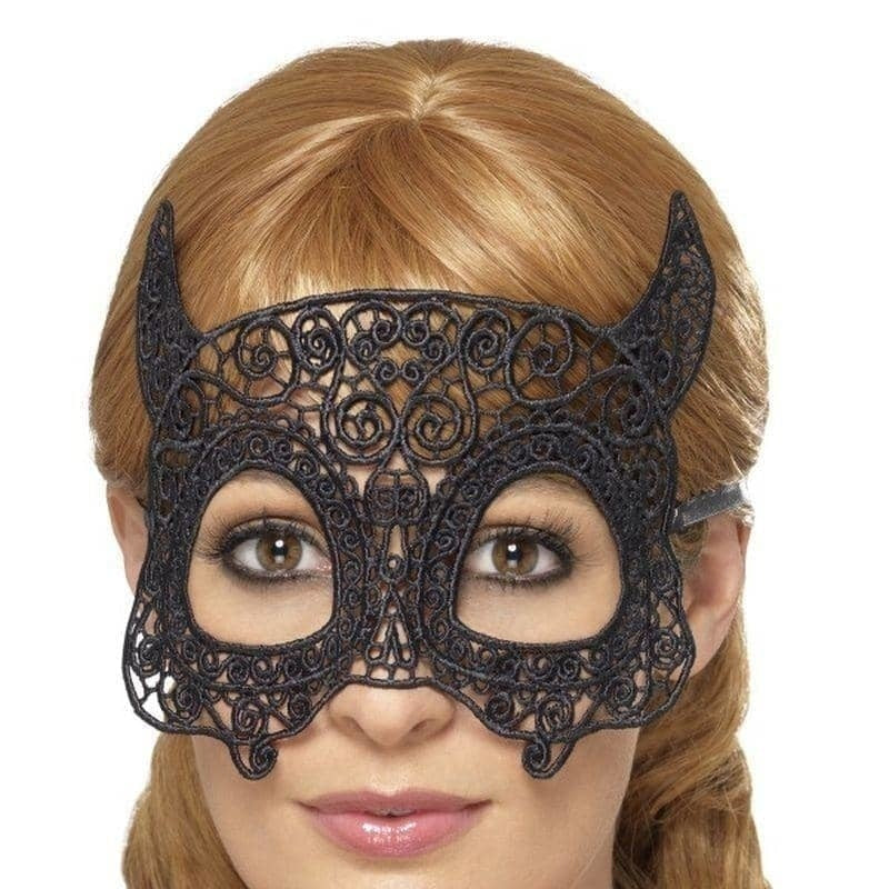Embroidered Lace Filigree Devil Eyemask Adult Black 1