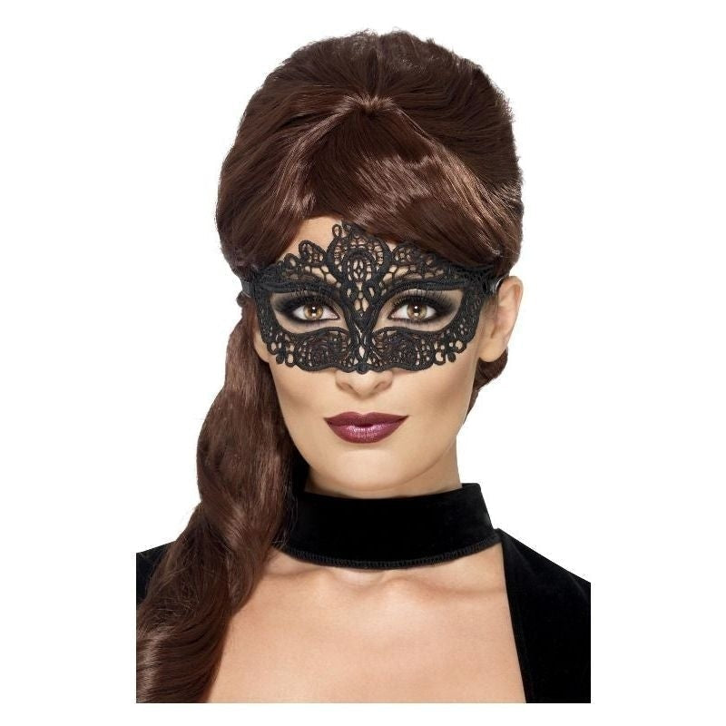 Embroidered Lace Filigree Eyemask Adult Black Masquerade Costume Accessory 1