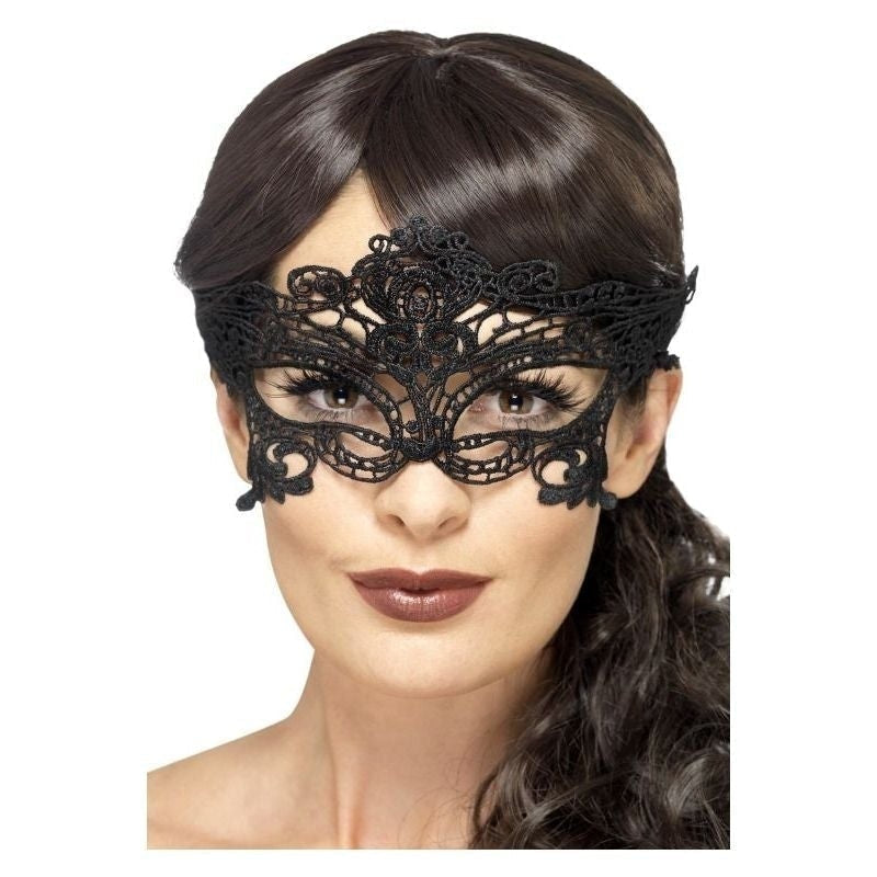 Embroidered Lace Filigree Heart Eyemask Adult Black Masquerade Accessory 1