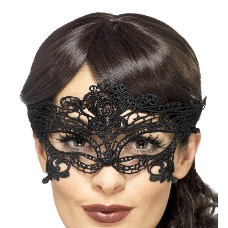 Embroidered Lace Filigree Heart Eyemask Adult Black_1