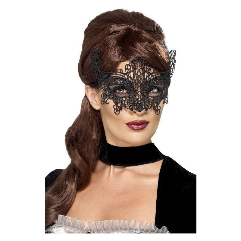 Size Chart Embroidered Lace Filigree Swirl Eyemask Adult Black