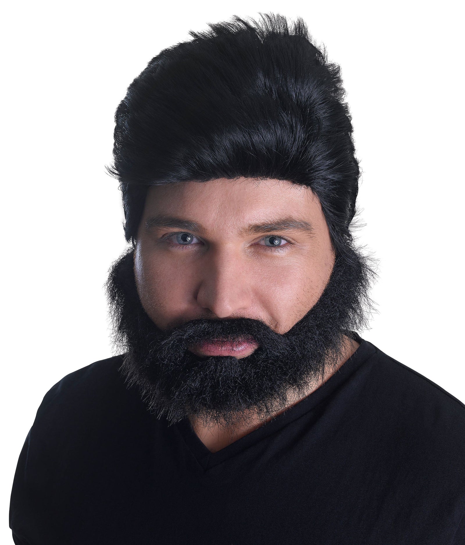 Euro Pop Star Wig + Beard Set Black Hair 1