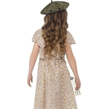 Evacuee Girl Costume Kids Paisley Dress Satchel Beret ID Tag 2