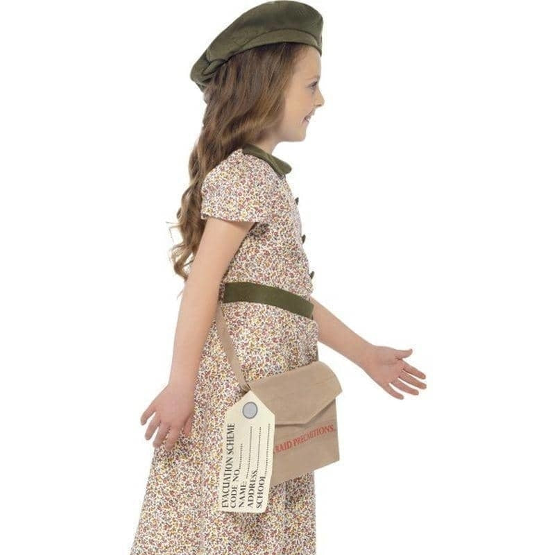 Evacuee Girl Costume Kids Paisley Dress Satchel Beret ID Tag 3