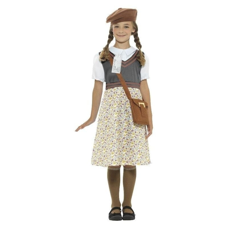 Evacuee School Girl Costume Kids Grey Dress Hat Bag Name Tag 2