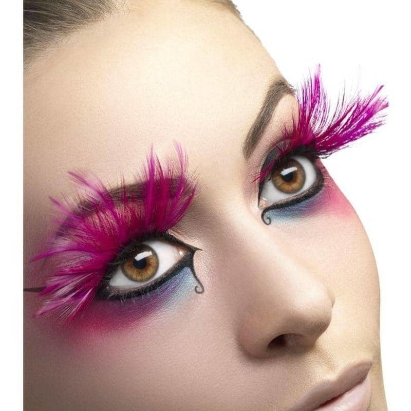 Eyelashes Pink with Feather Plumes Adult Costume Accessory Glue Included 1