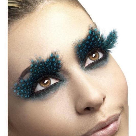 Large Black Feather Eyelashes with Aqua Dots and Glue 2