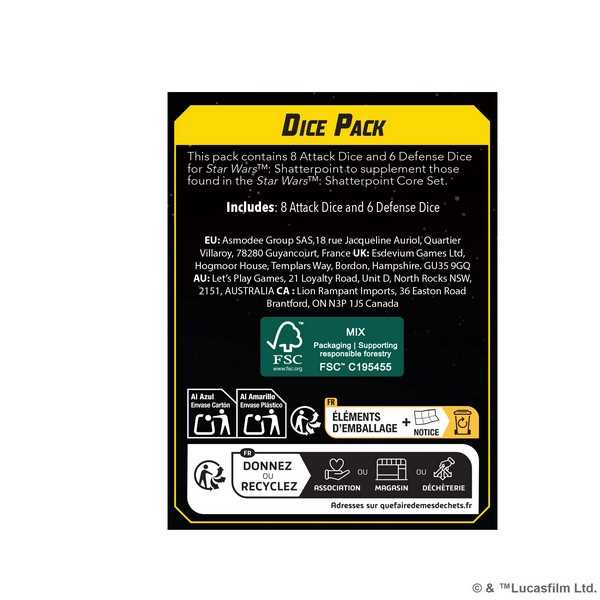 Dice Pack Star Wars Shatterpoint Miniature Game by Atomic Mass 2