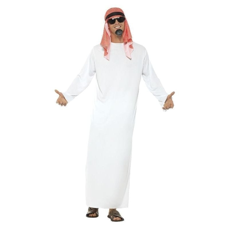 Fake Arab Sheikh Costume Adult White Tunic with Red Headdress 1
