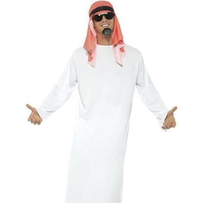 Fake Arab Sheikh Costume Adult White Tunic with Red Headdress 4